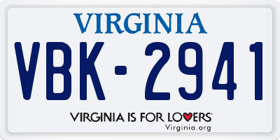 VA license plate VBK2941