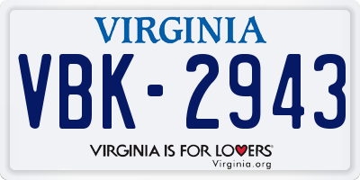 VA license plate VBK2943