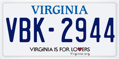 VA license plate VBK2944