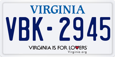 VA license plate VBK2945