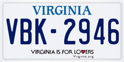 VA license plate VBK2946