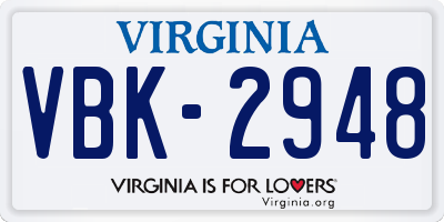 VA license plate VBK2948