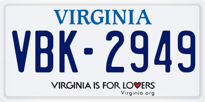 VA license plate VBK2949