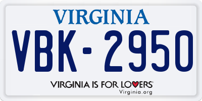 VA license plate VBK2950
