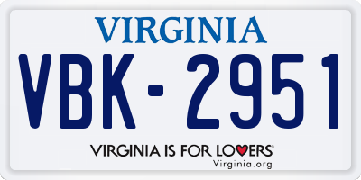 VA license plate VBK2951