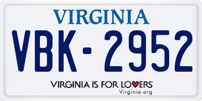 VA license plate VBK2952
