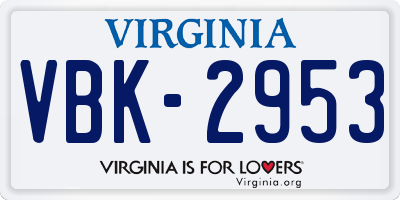 VA license plate VBK2953