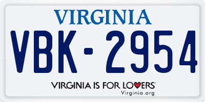 VA license plate VBK2954