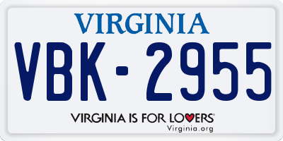 VA license plate VBK2955