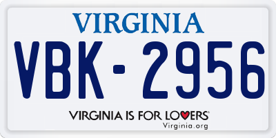 VA license plate VBK2956