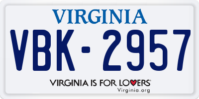 VA license plate VBK2957