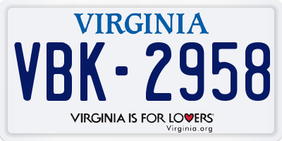 VA license plate VBK2958