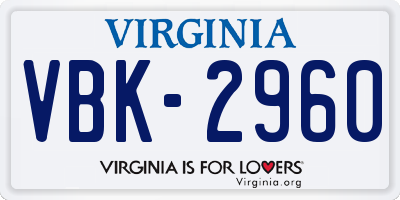 VA license plate VBK2960