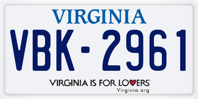 VA license plate VBK2961