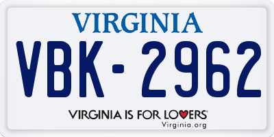 VA license plate VBK2962