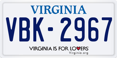 VA license plate VBK2967