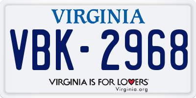 VA license plate VBK2968