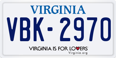 VA license plate VBK2970