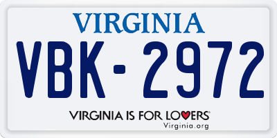 VA license plate VBK2972