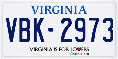 VA license plate VBK2973