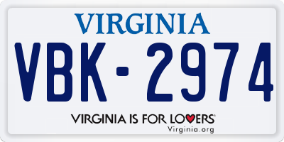 VA license plate VBK2974