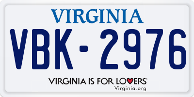 VA license plate VBK2976