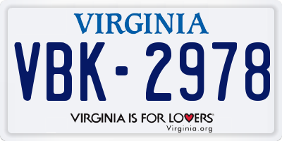 VA license plate VBK2978