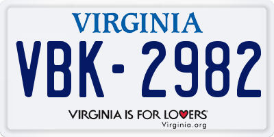 VA license plate VBK2982
