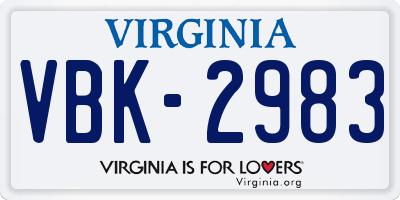 VA license plate VBK2983