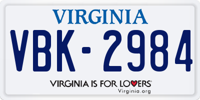 VA license plate VBK2984