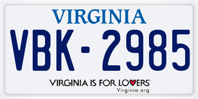 VA license plate VBK2985