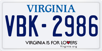 VA license plate VBK2986