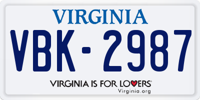 VA license plate VBK2987