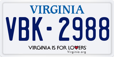 VA license plate VBK2988
