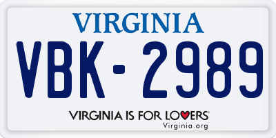 VA license plate VBK2989
