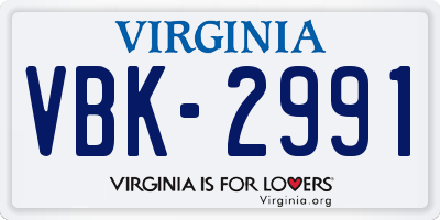 VA license plate VBK2991