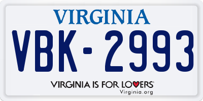 VA license plate VBK2993