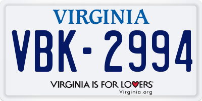 VA license plate VBK2994