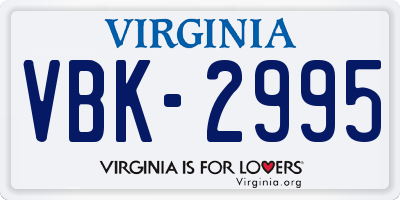 VA license plate VBK2995