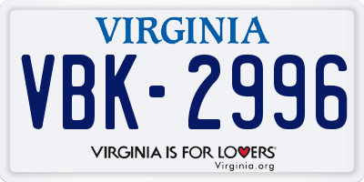 VA license plate VBK2996