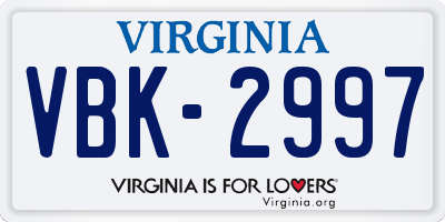 VA license plate VBK2997