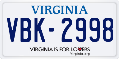 VA license plate VBK2998