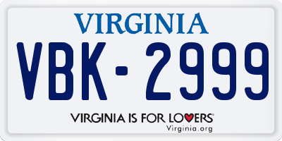 VA license plate VBK2999