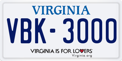 VA license plate VBK3000