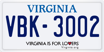 VA license plate VBK3002