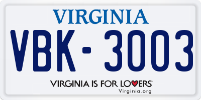 VA license plate VBK3003