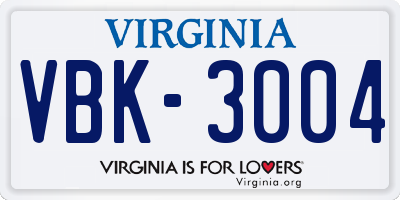 VA license plate VBK3004