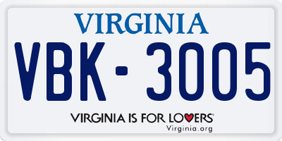 VA license plate VBK3005