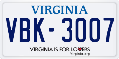 VA license plate VBK3007