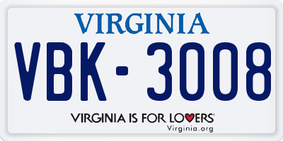 VA license plate VBK3008